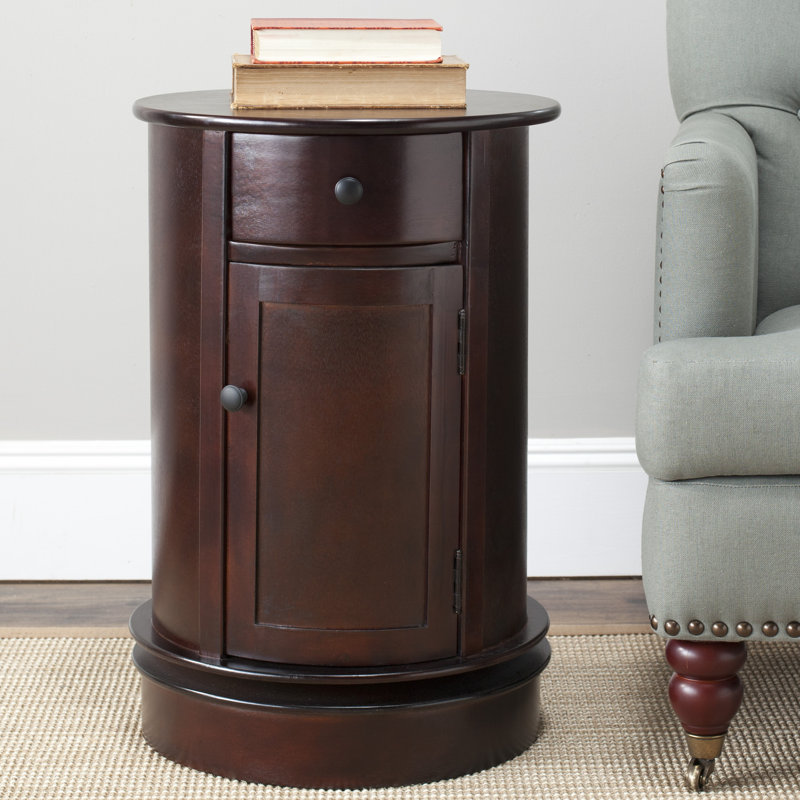 Charlton Home® Regan Solid Wood Swivel Drum End Table with Storage